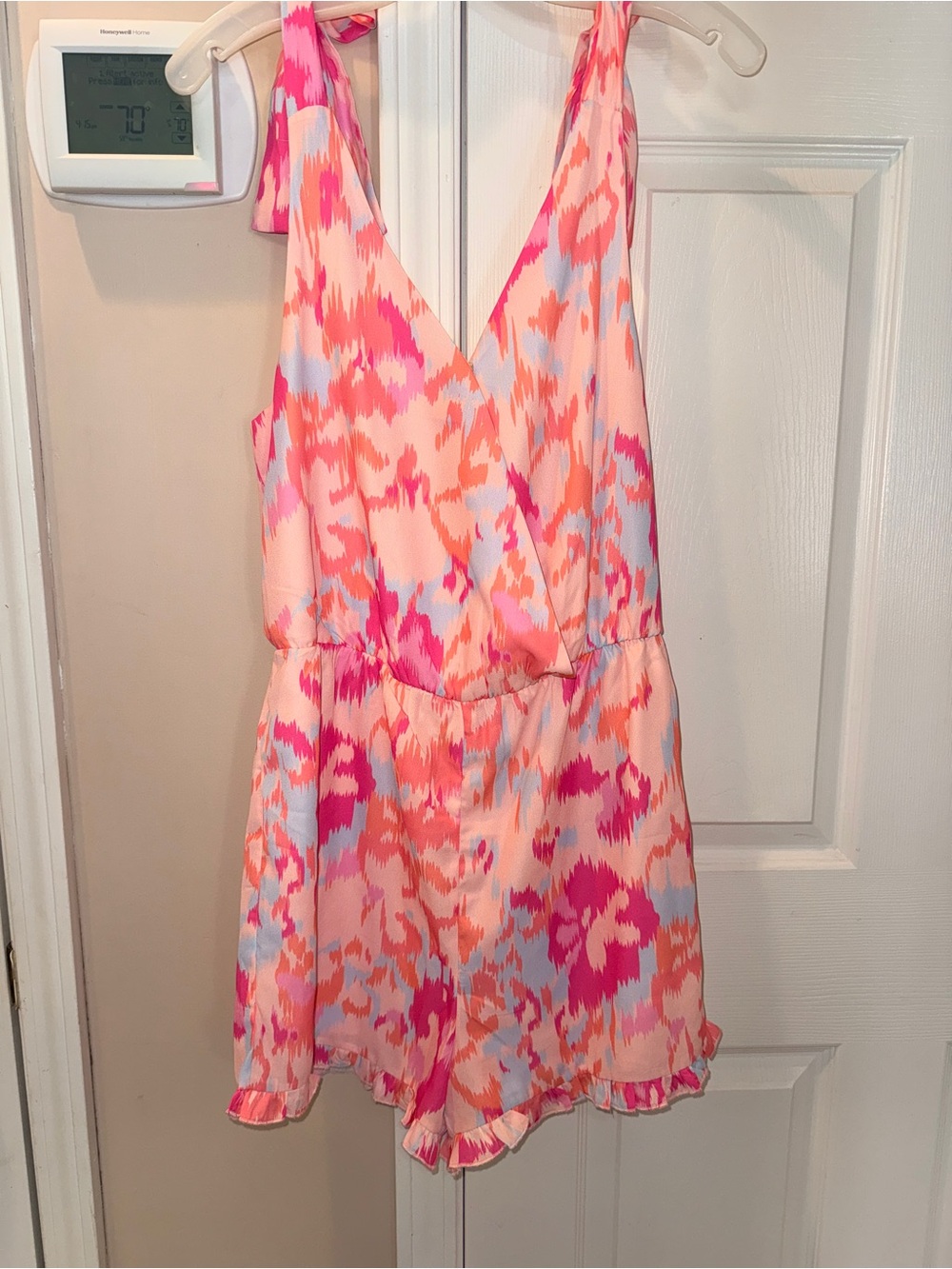 Pink & Coral Printed V-Neck Romper